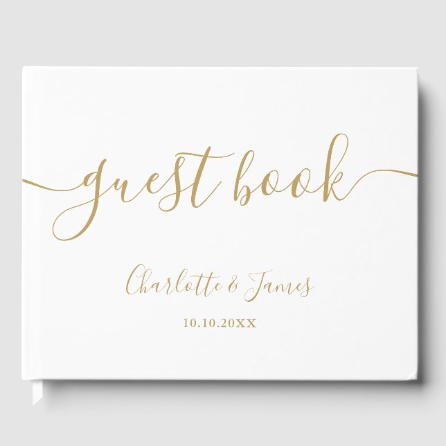Elegant Gold Signature Script Wedding Guest Book (Front)