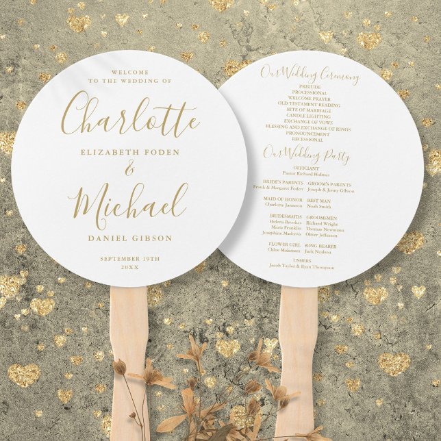 Elegant Gold Signature Script Wedding Program Hand Fan (Elegant Gold Signature Script Wedding Program Hand Fan)