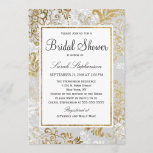 Elegant Gold Silver and Grey Floral Bridal Shower Invitation