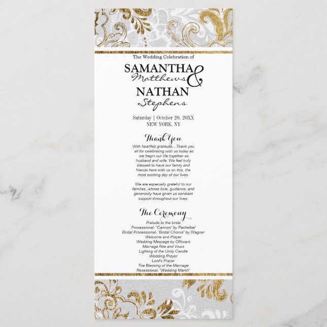 Elegant Gold Silver and Grey Floral Programs Programme (Front)