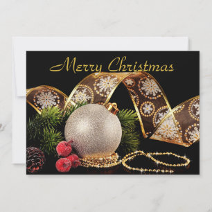 Elegant Gold Silver Black Xmas Holiday Greeting Card