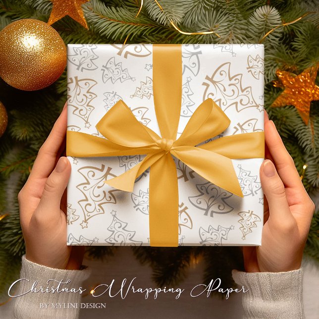 Elegant Gold Silver Christmas Tree Wrapping Paper (Creator Uploaded)