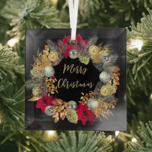 Elegant Gold Silver Christmas Wreath on Glass  Tree Decoration