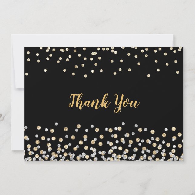 Elegant Gold Silver Confetti Thank You Card (Front)