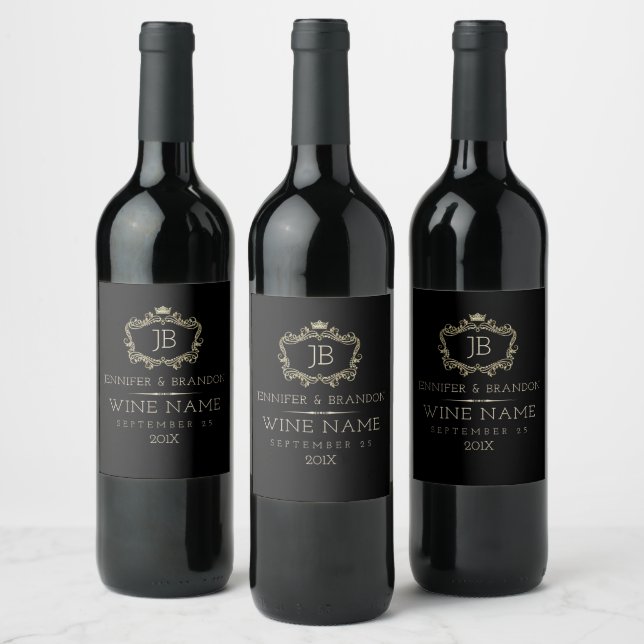 Elegant Gold & Silver Crown Frame Wine Label (Bottles)