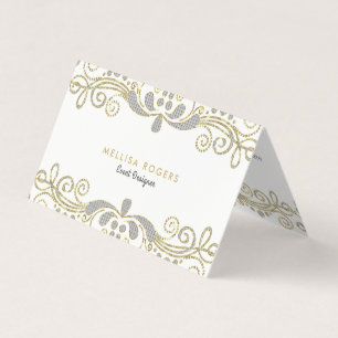 Elegant Gold & Silver Floral Swirls Lace Business Card