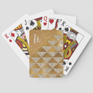 Elegant Gold Silver Glitter Monogram Playing Cards