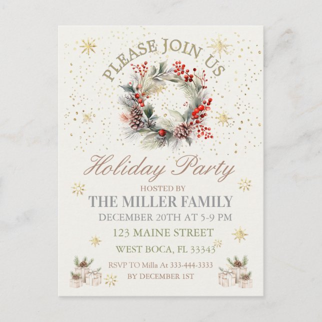 Elegant  Gold&Silver Holiday Party  Postcard (Front)