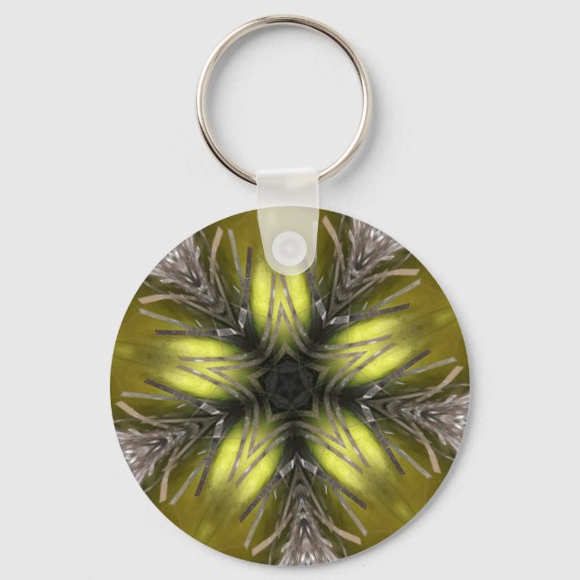 Elegant Gold Silver Kaleidoscope Christmas Star Key Ring (Front)