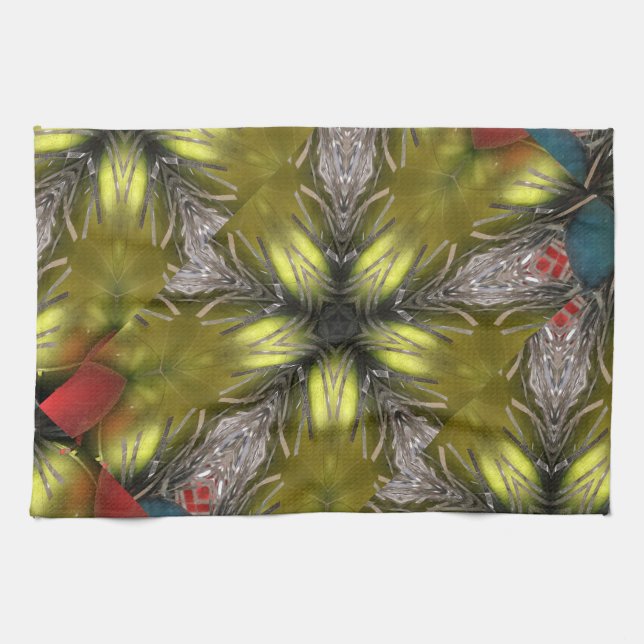 Elegant Gold Silver Kaleidoscope Christmas Star Tea Towel (Horizontal)