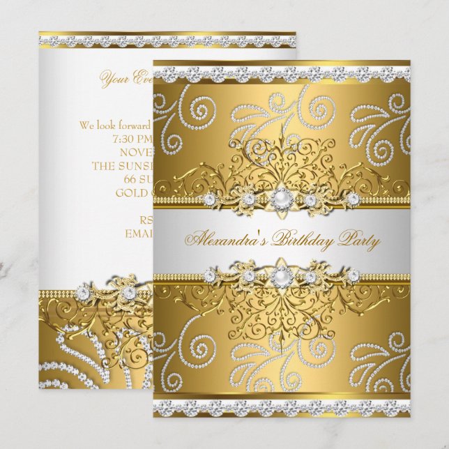 Elegant Gold Silver Lace Diamond Overlay Party Invitation (Front/Back)