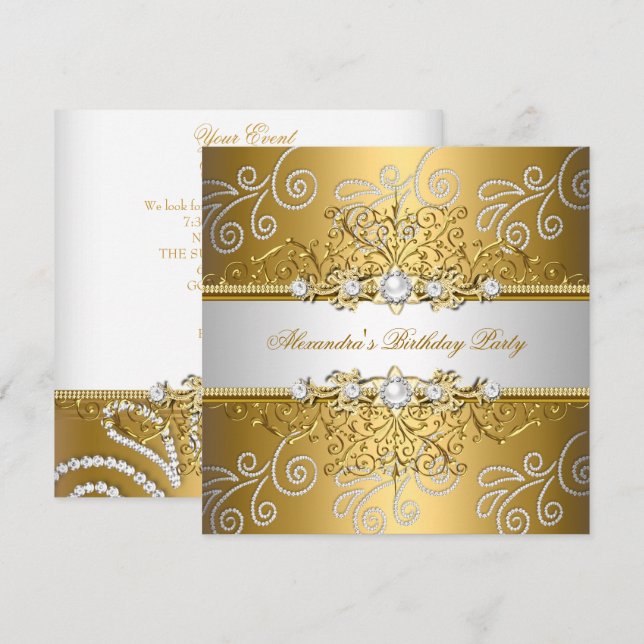 Elegant Gold Silver Lace Diamond Overlay Party Invitation (Front/Back)