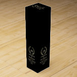 Elegant Gold & Silver Laurel Wreath Wine Box<br><div class="desc">Elegant,  simple,  monogrammed wine label design.
Gold and silver laurel wreath with a customisable monogram. Black changeable background and customisable text template.</div>