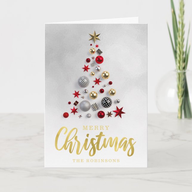 Elegant Gold Silver Merry Christmas Non Photo Foil Holiday Card (Front)