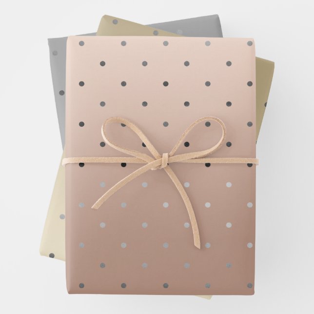 Elegant gold silver & rose gold polka dots  wrapping paper sheet (In situ)