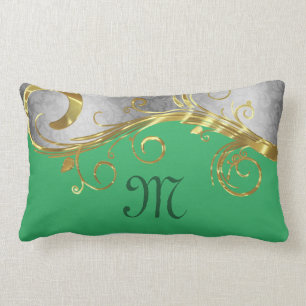 Elegant Gold & Silver Swirls With Green Background Lumbar Cushion