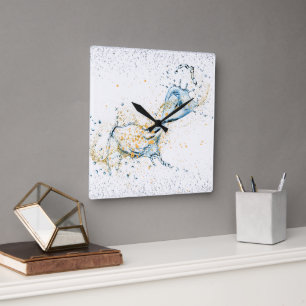 Elegant Gold & Silver Water Splash  Square Wall Clock