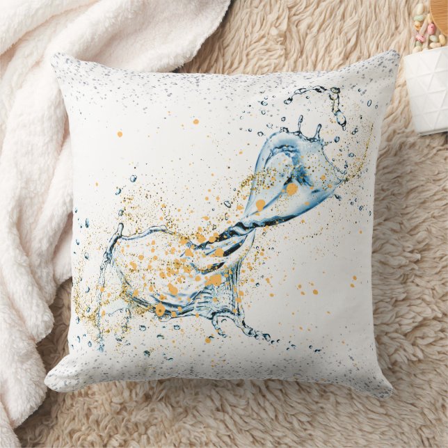 Elegant Gold & Silver Water Splash Throw Pillow (Blanket)