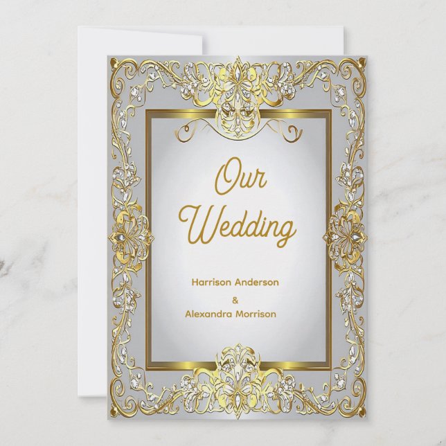 Elegant Gold & Silver Wedding Invitation – Ornate  (Front)