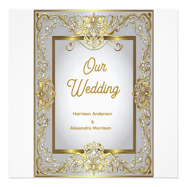Elegant Gold & Silver Wedding Invitation – Ornate Photo Print (Front)