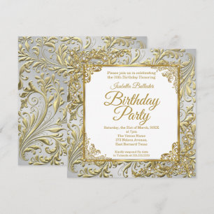Elegant Gold Silver White Pearl Birthday Party Invitation