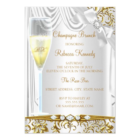 Elegant Gold Silver White Silk Champagne Brunch Card