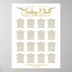Elegant Gold Simple 16 Table Wedding Seating Chart