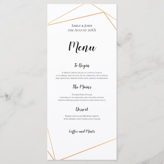 Elegant Gold Simple Geometric Frame wedding Menu (Front)