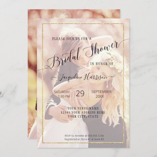 Elegant Gold Simple Script Bridal Shower Photo Invitation (Front/Back)