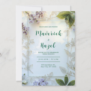 Elegant Gold Skeleton Leaf Lavender Floral Invitation