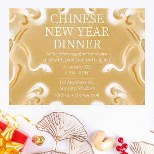 Elegant Gold Snake Chinese New Year Invitation