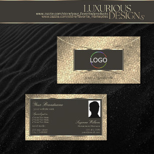 Elegant Gold Snake Dark Brown with Logo and Photo Business Card
