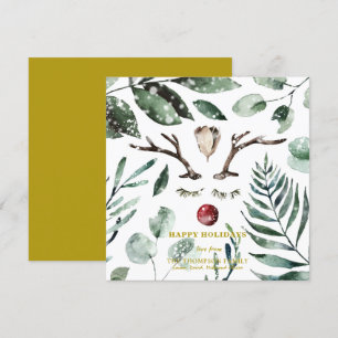 Elegant Gold Snow Overlay Watercolor Greenery Holiday Card