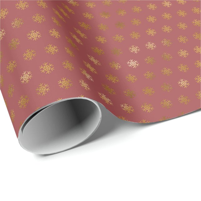 Elegant Gold Snowflake Christmas Holiday Burgundy Wrapping Paper (Roll Corner)