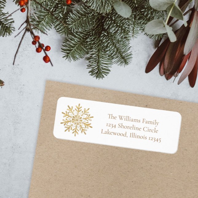 Elegant Gold Snowflake Christmas Return Address (Creator Uploaded)