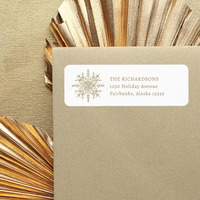 Elegant Gold Snowflake | Christmas Return Address (An elegant Christmas return address label, with a festive gold snowflake)