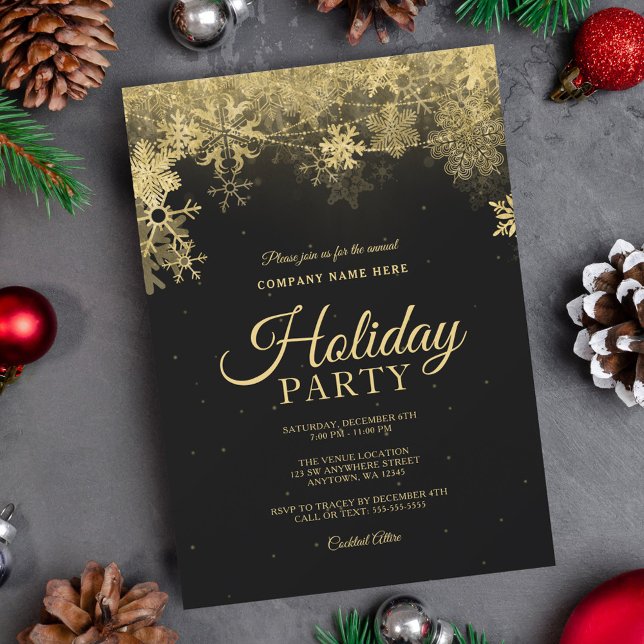 Elegant Gold Snowflake Corporate Holiday Invitation (Creator Uploaded)