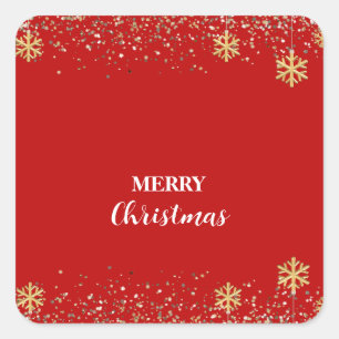 Elegant gold Snowflake falling Christmas Red name Square Sticker