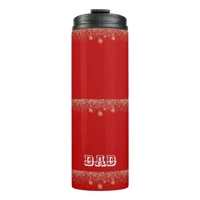 Elegant gold Snowflake falling Christmas Red name Thermal Tumbler (Front)