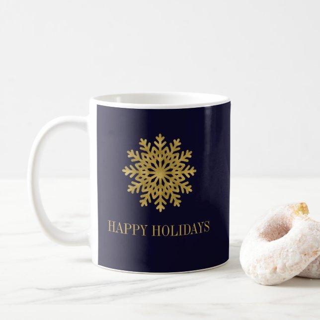 Elegant Gold Snowflake Holiday Coffee Mug (With Donut)