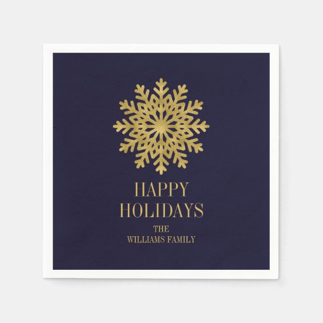 Elegant Gold Snowflake Holiday Paper Napkins (Front)