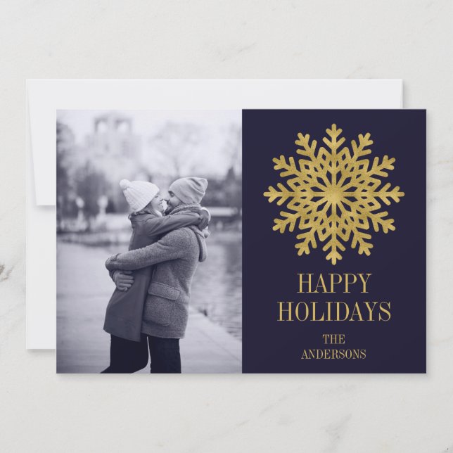 Elegant Gold Snowflake Holiday Photo Card (Front)