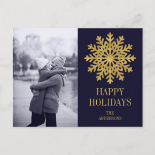 Elegant Gold Snowflake Holiday Photo Postcard
