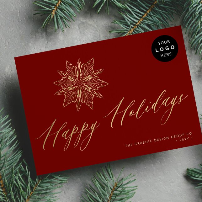 Elegant gold snowflake LOGO business non-photo Holiday Card (Creator Uploaded)