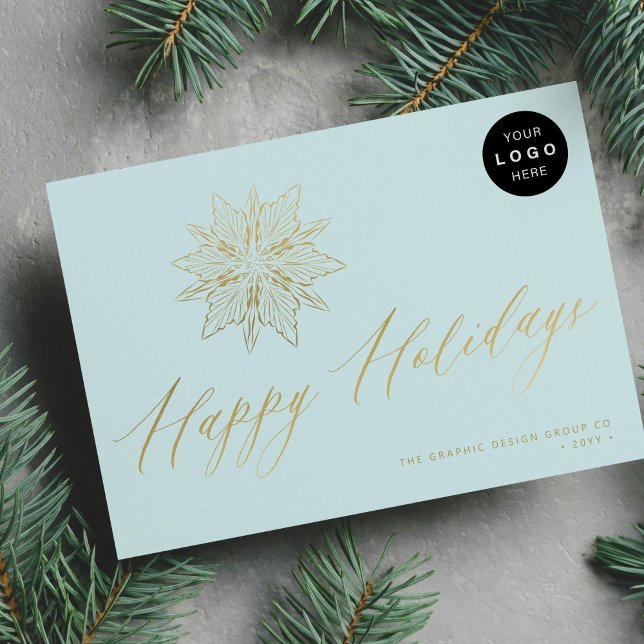 Elegant gold snowflake LOGO business non-photo Holiday Card (Creator Uploaded)