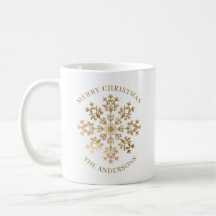 Elegant Gold Snowflake Name Christmas Coffee Mug