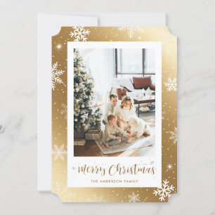 Elegant Gold Snowflake One Photo Christmas Cards