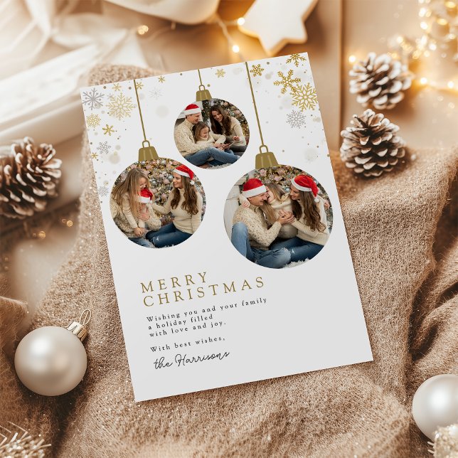 Elegant Gold Snowflake Ornament Christmas Photo Holiday Card (Creator Uploaded)