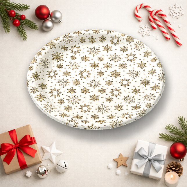 Elegant Gold Snowflake Pattern Design Paper Plate (Creator Uploaded)