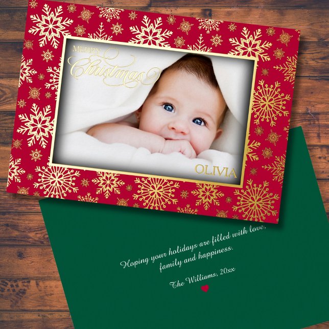 Elegant Gold Snowflake Photo Frame Foil Holiday Card (Creator Uploaded)